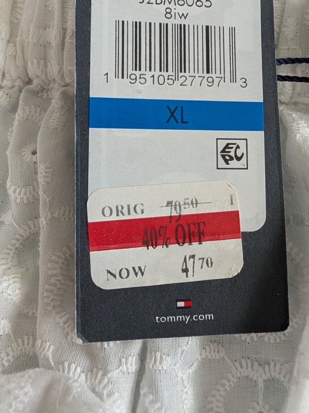 Tommy Hilfiger 100% Cotton Eyelet - White XL (NWT) - Picture 7 of 9